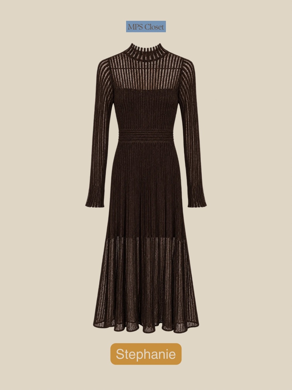 ME+EM Chocolate Brown Metallic Long-Sleeve Knit Midi Dress